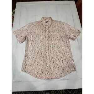 Lands End Mens Button Down Short Sleeve Shirt Pink Arrow Pattern Size  Medium
